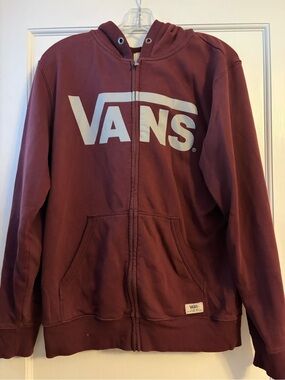 Vans Maroon Full-Zip Hoodie Skater Punk Broken-in Streetwear Alternative Y2K U1
